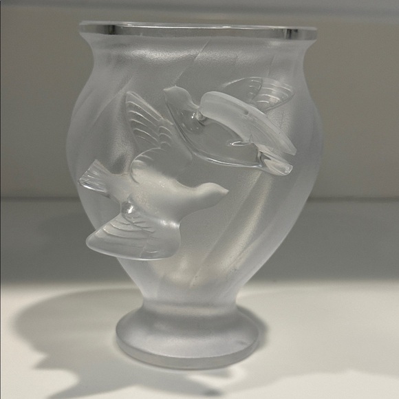 Lalique Other - LALIQUE France Rosine Frosted Glass Vase with 3D Dove Design